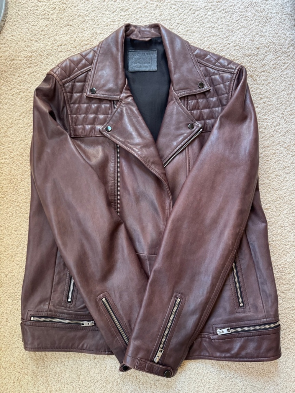 AllSaints Oxblood Leather Jacket (XL) - Picture 2 of 3